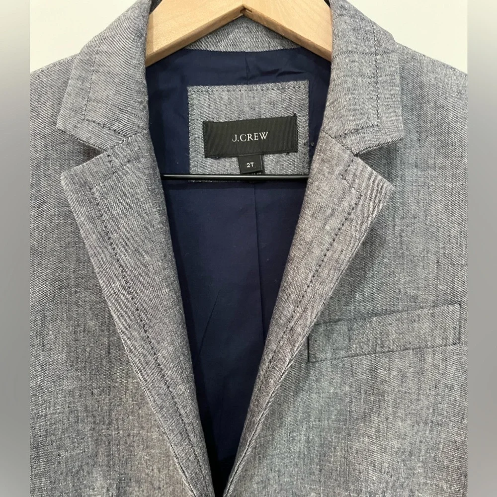 LIKE NEW J. Crew Regent Chambray Cotton Suit Jacket Blazer Coat 2 TALL